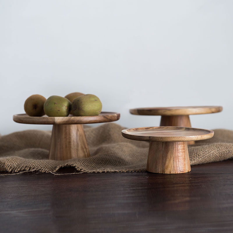 Cake Board Round - KEMORELA ハイスタンド木製ケーキプレートクリエイティブ食品サービングトレイエコ天然木デザートフルーツスナックトレイ家の装飾