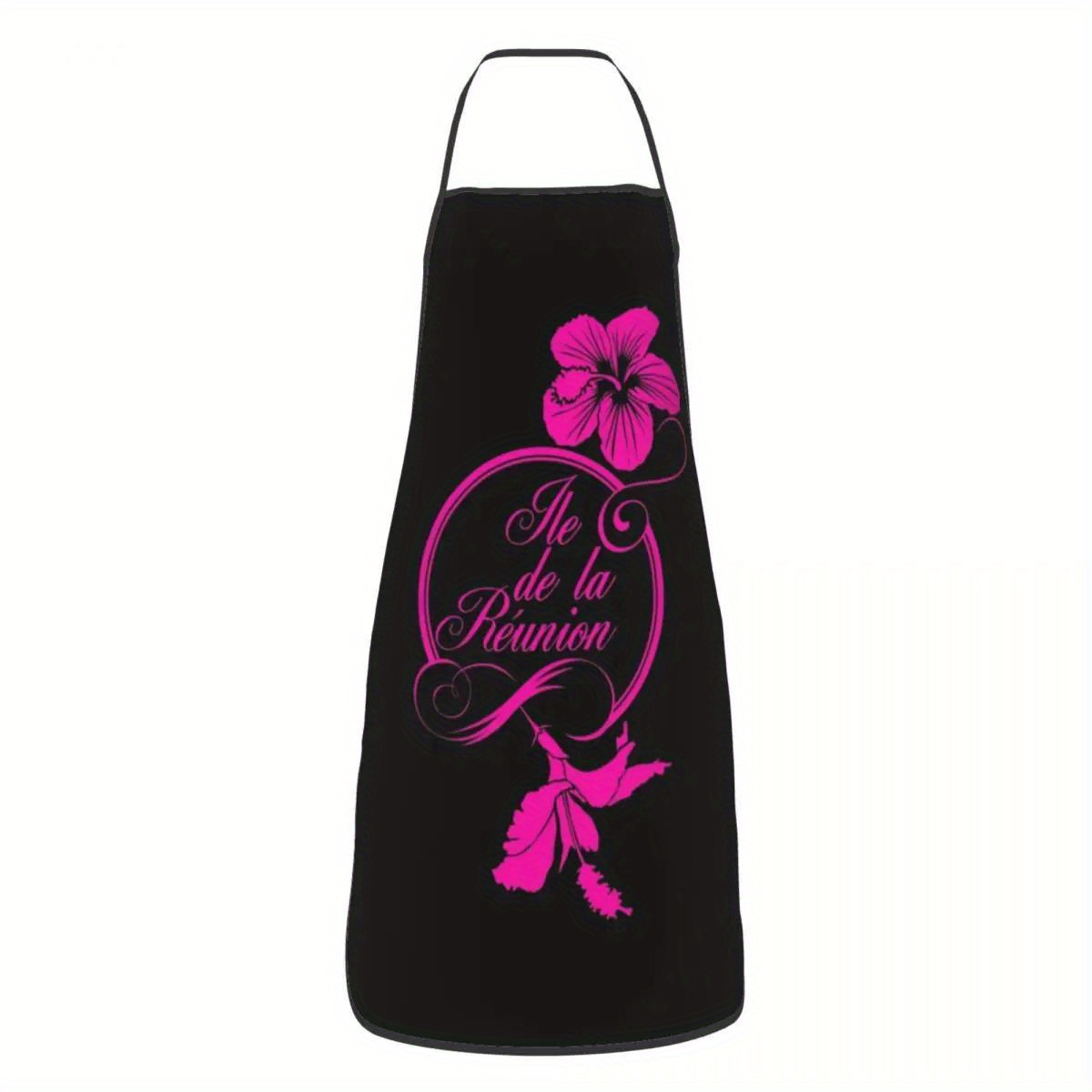 Kitchen Baking Island - 1個入り 面白いハイビスカス柄フクシア色 974 リユニオン島柄エプロン 男女兼用 キッチンシェフ用