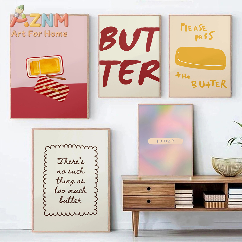 Kitchen Baking Wall Art - バターポスター1枚 ミニマリストキッチン装飾 ファンキーで楽しいフードベーキングウォールアート バター愛好家への完璧なギフト ホームリビングルーム装飾