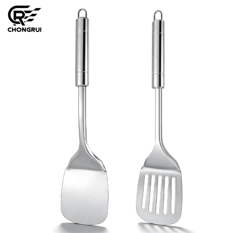 Offset Spatula Set - ステンレス製ターナー ロングハンドル スロット付きシャベル ノンスティック キッチンステーキ調理用スパチュラ バーガー目玉焼き反転用シャベル