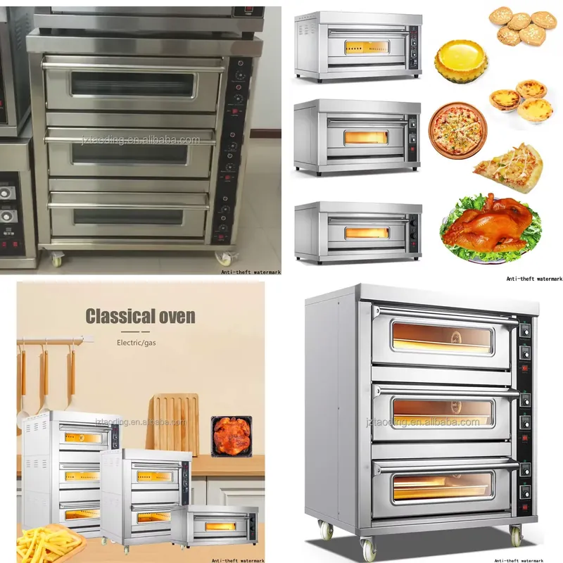 Commercial Kitchen Baking Oven - 2026年式 3段6トレー業務用厨房オーブントースターベーカリーマシン機器 ピザ焼きオーブン 電気パンケーキデッキオーブン