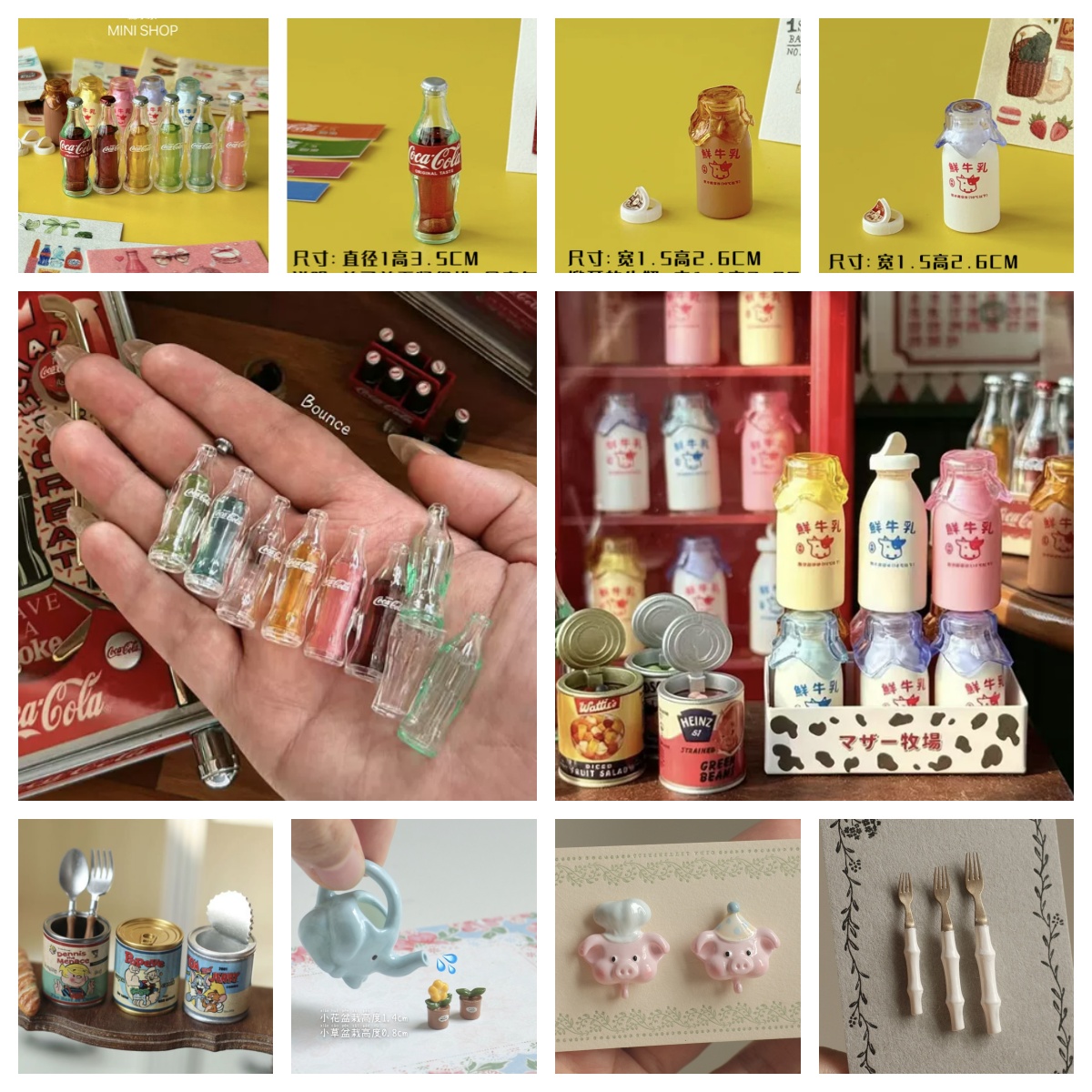 Miniature Baking Kitchen - ミニコーラミルクボトルセット 6色ソーダ缶 ドールハウス ミニチュアフード デコレーション キッチンアクセサリー