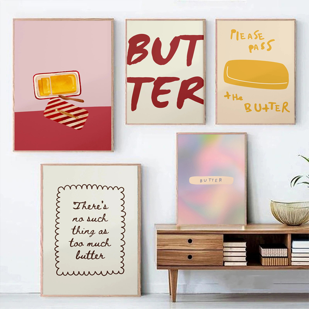 Kitchen Baking Wall Art - (フレームレス1枚) バターポスター1枚 ミニマリストキッチン装飾 ファンキーで楽しい食品 ベーキングウォールアート バター愛好家のための完璧なギフト