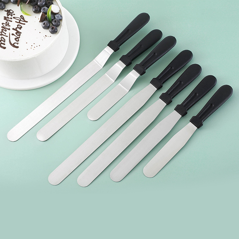 Offset Spatula Set - 1PC ステンレス鋼ケーキスクレーパー 6/8/10/12 インチプラスチックハンドルストレート湾曲クリームへらベーキングケーキカッター