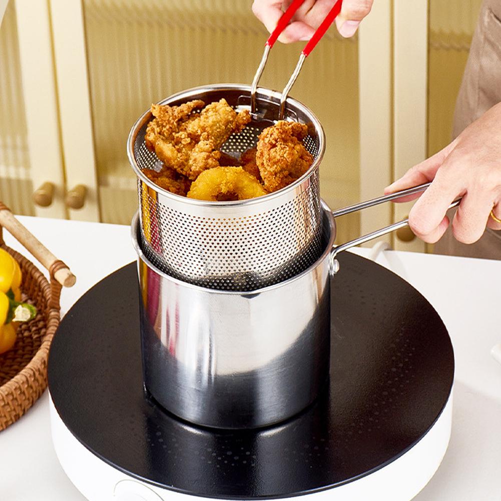 Miniature Baking Kitchen - ステンレス製ディープフライヤーポット、ストレーナーバスケット付き、ミニ天ぷらフライヤー、フライドポテト、手羽先、キッチン用