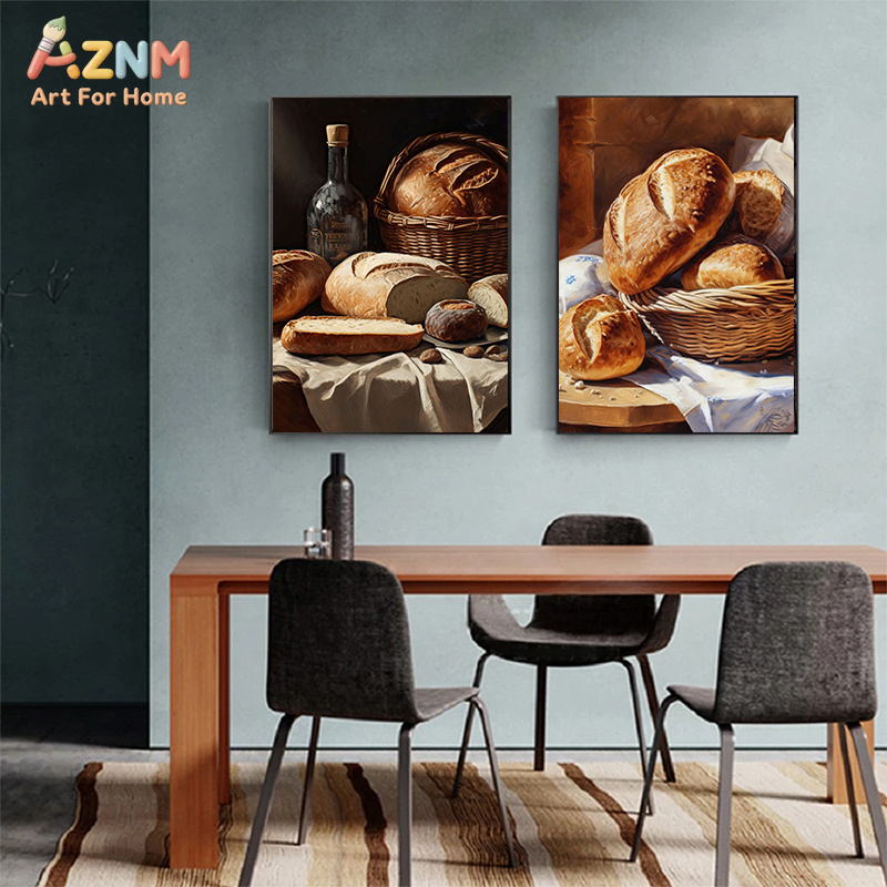 AZNM リアルな焼きたてのパンの静物画フレームレスキャンバ - Kitchen And Baking Life のレビューと価格
