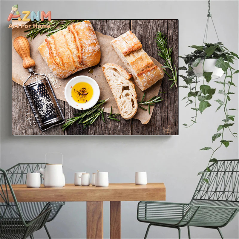 AZNM リアルな焼きたてのパンの静物画フレームレスキャンバ - Kitchen And Baking Life のレビューと価格