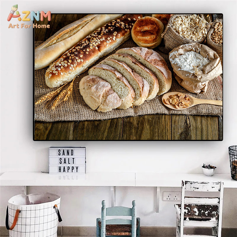 AZNM リアルな焼きたてのパンの静物画フレームレスキャンバ - Kitchen And Baking Life のレビューと価格