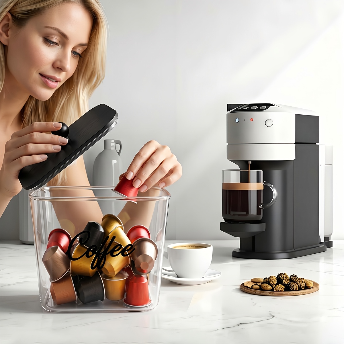 蓋付きコーヒーポッドホルダー プラスチック製収納ボックス K - Kitchen Baking Tray Organizer のレビューと価格