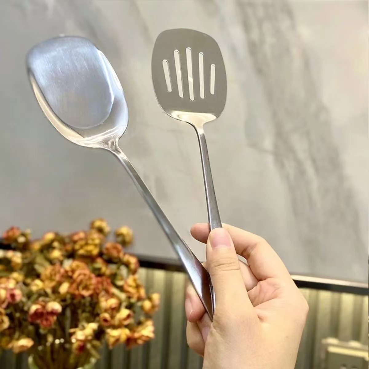 食品グレードのステンレス製中華鍋用スパチュラ、金属製キッチン - Offset Spatula Set のレビューと価格