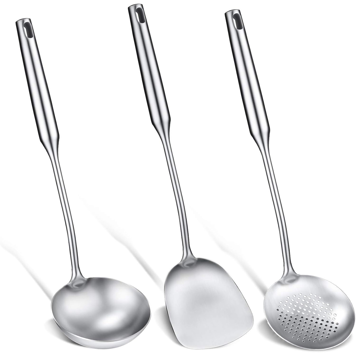中華鍋用スパチュラ、おたま、大きな穴あきスプーン、ステンレス - Offset Spatula Set のレビューと価格