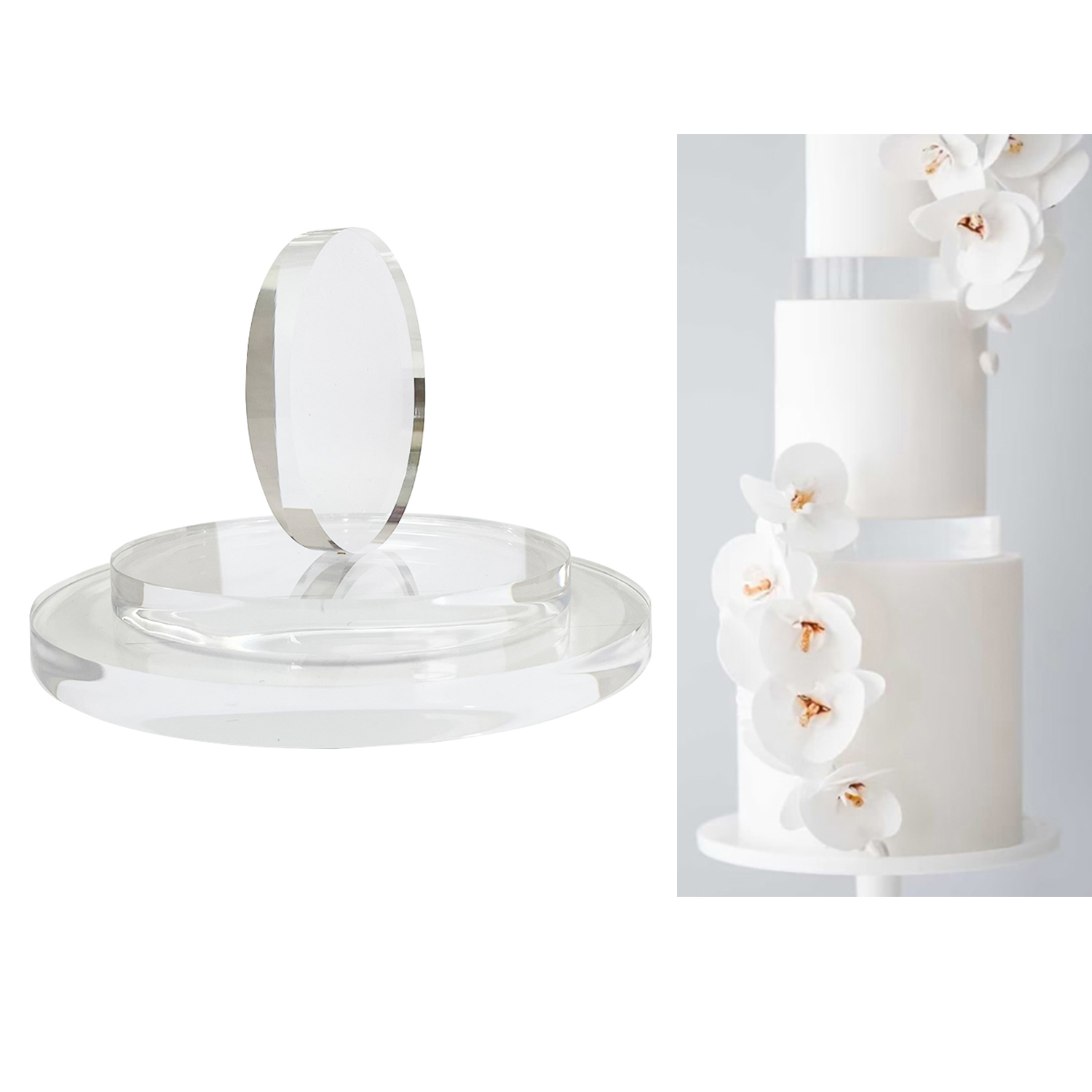 厚さ15mmの超研磨ラウンドアクリルケーキスペーサー、ウェデ - Cake Board Round のレビューと価格