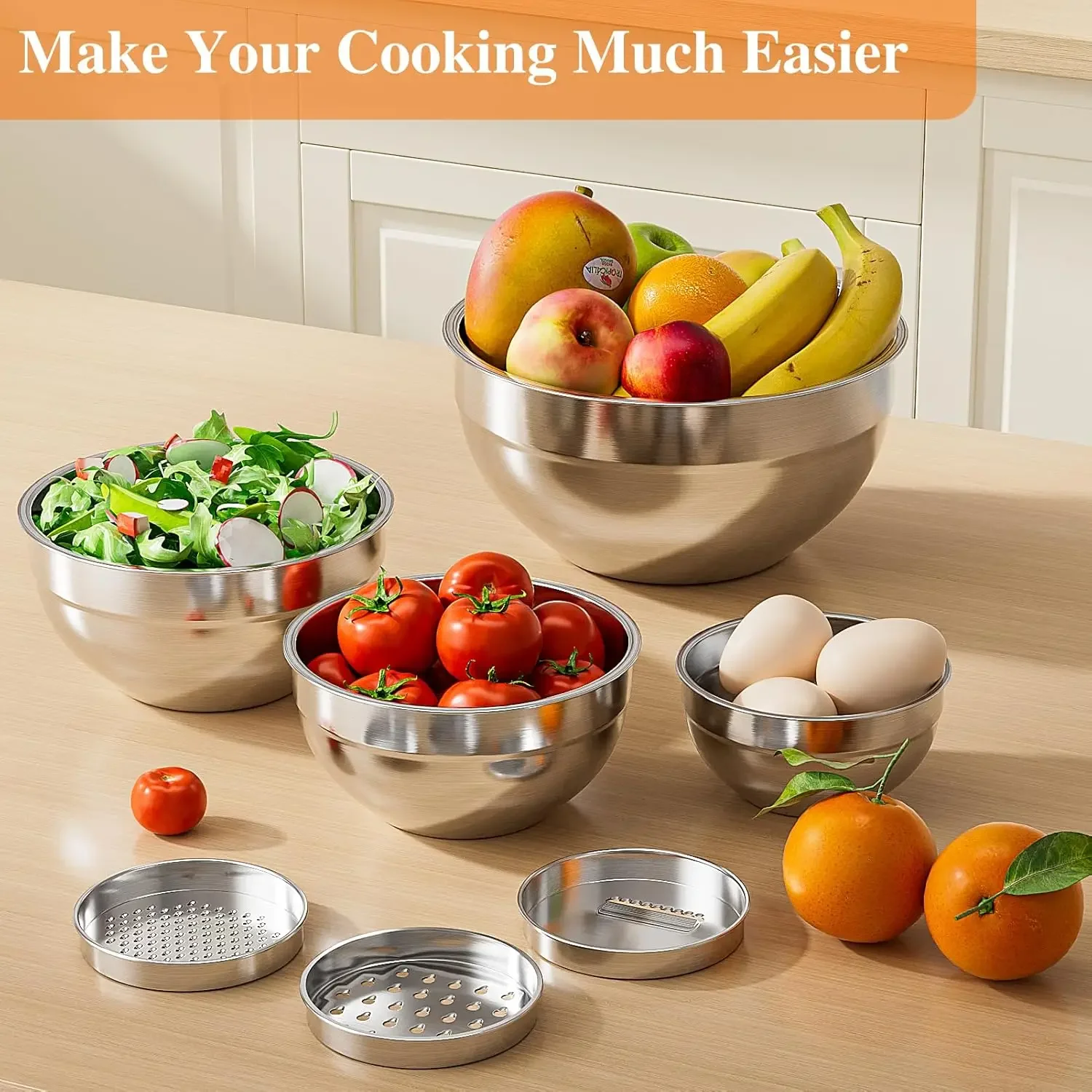 6個セット ステンレス製ミキシングボウル 密閉蓋付き 3種類 - Kitchen Baking Cooking のレビューと価格