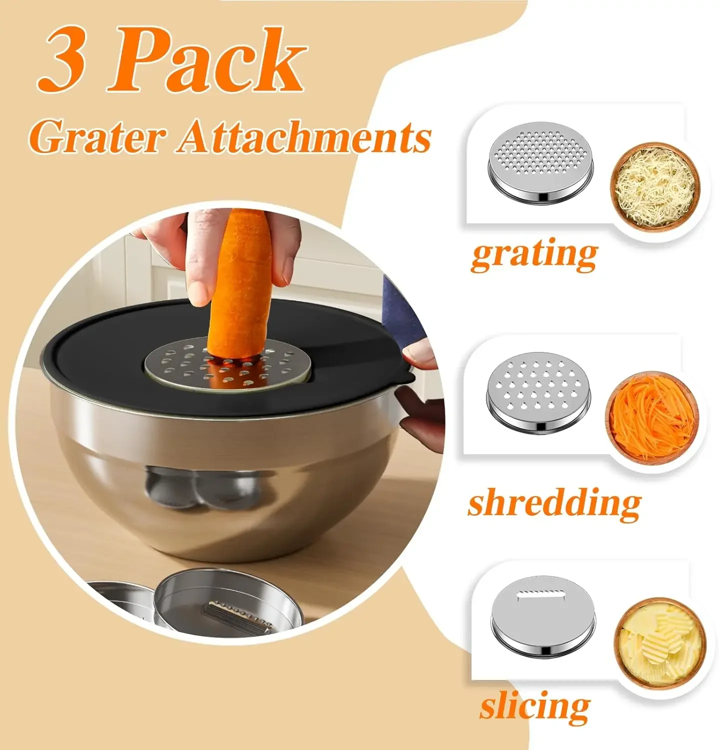6個セット ステンレス製ミキシングボウル 密閉蓋付き 3種類 - Kitchen Baking Cooking のレビューと価格