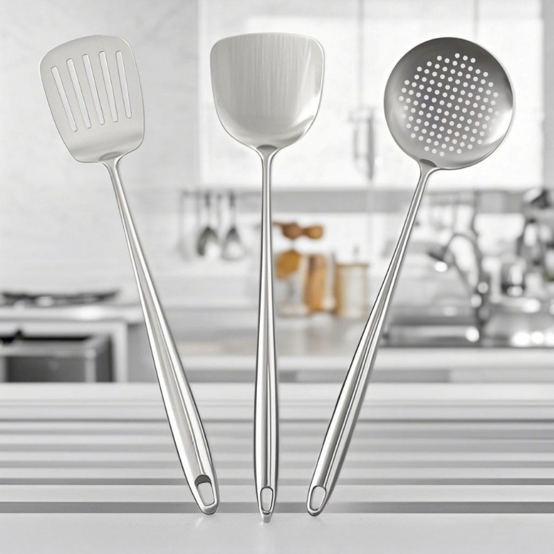 食品用ステンレス製中華鍋用スパチュラ、金属製キッチン用品、穴 - Offset Spatula Set のレビューと価格