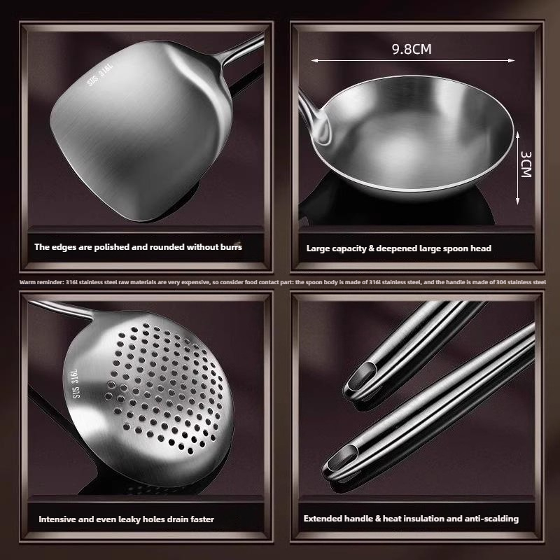 食品用ステンレス製中華鍋用スパチュラ、金属製キッチン用品、穴 - Offset Spatula Set のレビューと価格