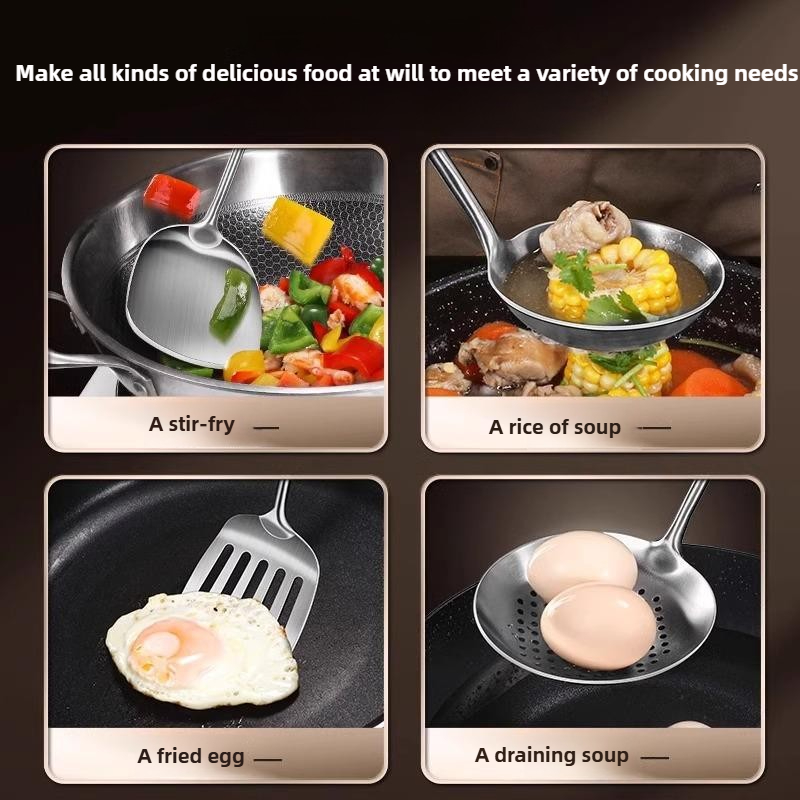 食品用ステンレス製中華鍋用スパチュラ、金属製キッチン用品、穴 - Offset Spatula Set のレビューと価格