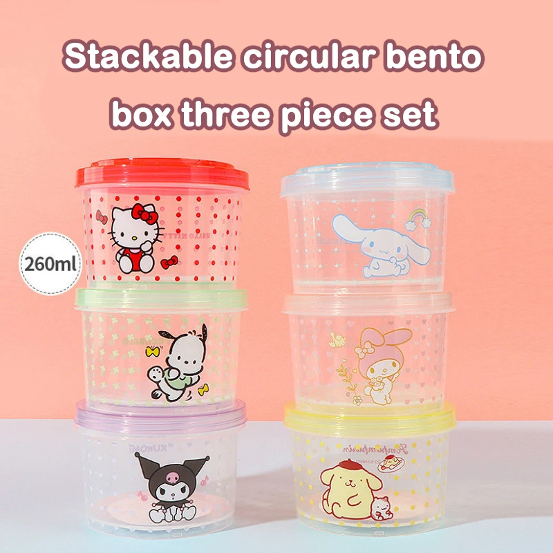 キティ弁当箱セット 3個入り 可愛い重ねて使える蓋付き丸型ラ - Kitchen Baking Tray Organizer のレビューと価格